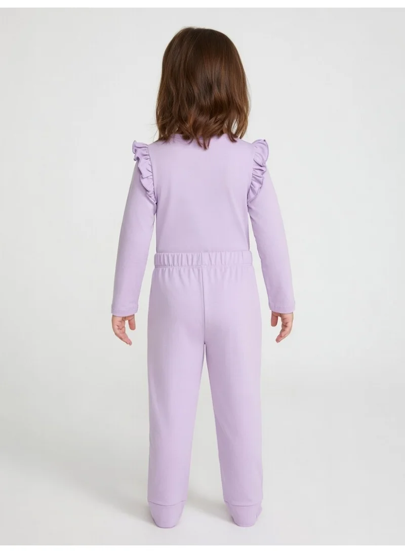 هالو كيتي هيلو كيتي | طقم تيشيرت وبنطال بأكمام طويلة للبنات | أرجواني فاتح